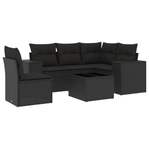 6-Piece Garden Sofa Set with Cushions Black Poly Rattan