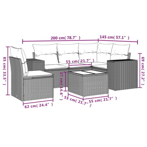 6-Piece Garden Sofa Set with Cushions Black Poly Rattan - Image 3