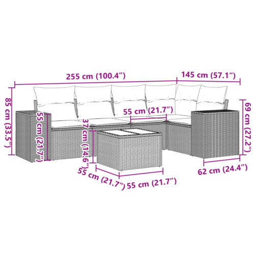 6-Piece Garden Sofa Set with Cushions Black Poly Rattan - Image 3