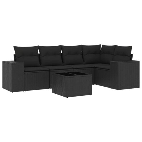 6-Piece Garden Sofa Set with Cushions Black Poly Rattan - Image 5