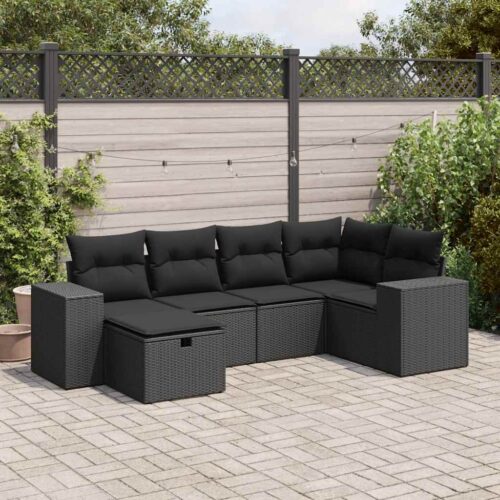 6-Piece Garden Sofa Set with Cushions Black Poly Rattan - Image 2