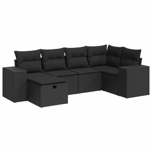 6-Piece Garden Sofa Set with Cushions Black Poly Rattan - Image 13