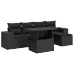 6-Piece Garden Sofa Set with Cushions Black Poly Rattan