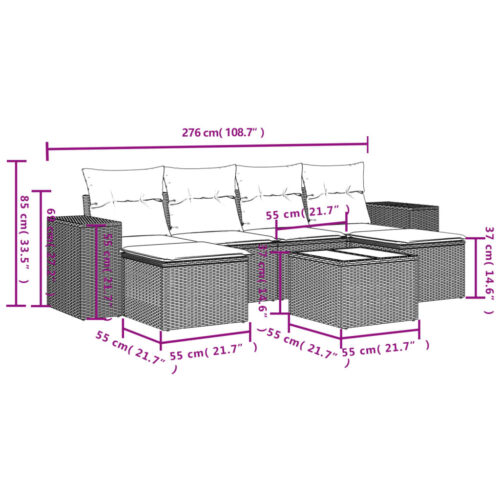 7-Piece Garden Sofa Set with Cushions Black Poly Rattan - Image 3