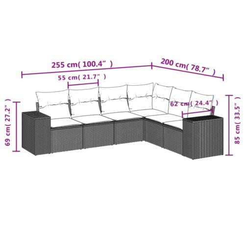 6-Piece Garden Sofa Set with Cushions Beige Poly Rattan - Image 3