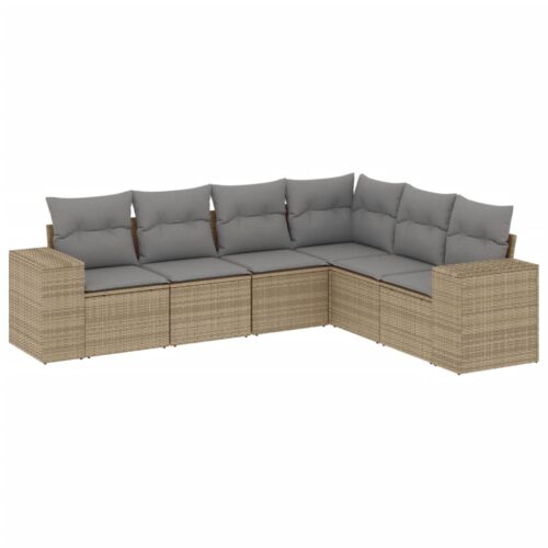 6-Piece Garden Sofa Set with Cushions Beige Poly Rattan - Image 5