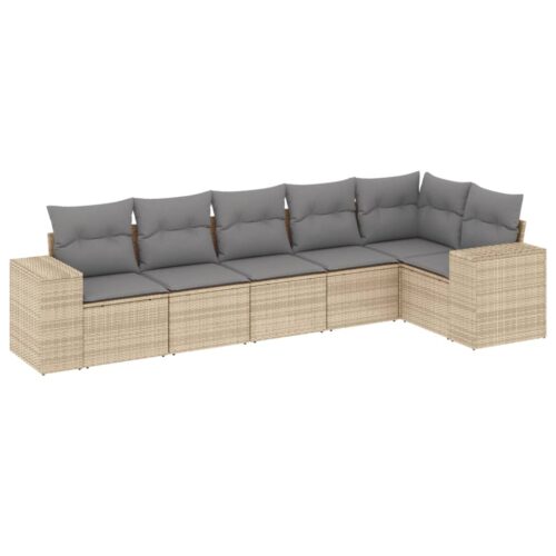 6-Piece Garden Sofa Set with Cushions Beige Poly Rattan - Image 5