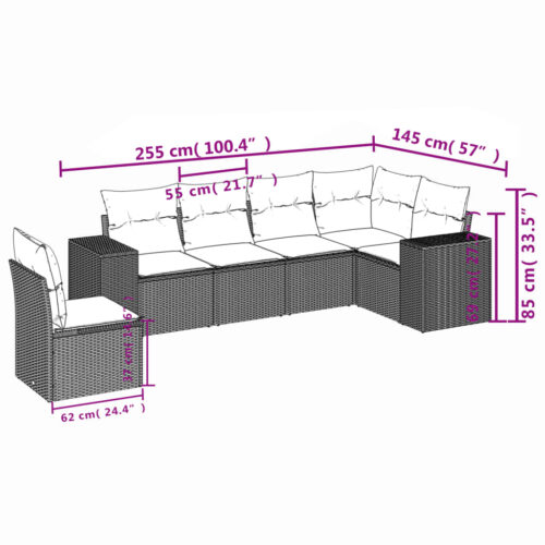 6-Piece Garden Sofa Set with Cushions Beige Poly Rattan - Image 3