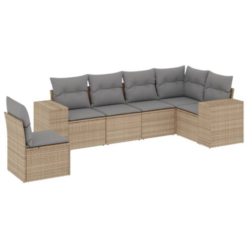 6-Piece Garden Sofa Set with Cushions Beige Poly Rattan - Image 5