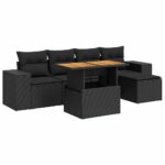 6-Piece Garden Sofa Set with Cushions Black Poly Rattan