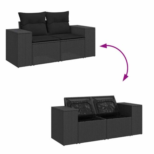 6-Piece Garden Sofa Set with Cushions Black Poly Rattan - Image 8