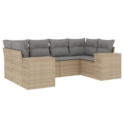 6-Piece Garden Sofa Set with Cushions Beige Poly Rattan