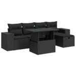 6-Piece Garden Sofa Set with Cushions Black Poly Rattan