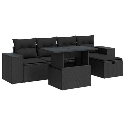 6-Piece Garden Sofa Set with Cushions Black Poly Rattan - Image 13