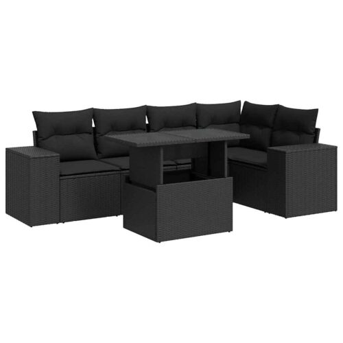 6-Piece Garden Sofa Set with Cushions Black Poly Rattan - Image 13