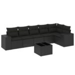 7-Piece Garden Sofa Set with Cushions Black Poly Rattan