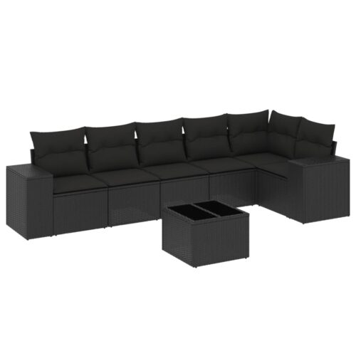 7-Piece Garden Sofa Set with Cushions Black Poly Rattan - Image 5