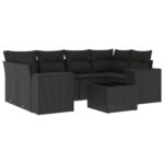 7-Piece Garden Sofa Set with Cushions Black Poly Rattan