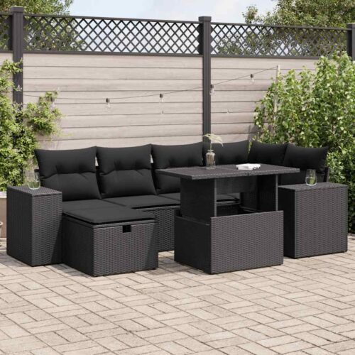 8-Piece Garden Sofa Set with Cushions Black Poly Rattan - Image 2