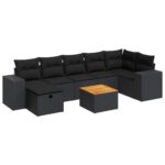8-Piece Garden Sofa Set with Cushions Black Poly Rattan