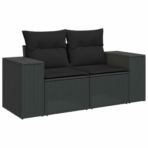 8-Piece Garden Sofa Set with Cushions Black Poly Rattan - Image 4