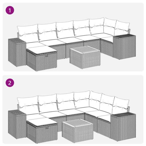 8-Piece Garden Sofa Set with Cushions Black Poly Rattan - Image 10