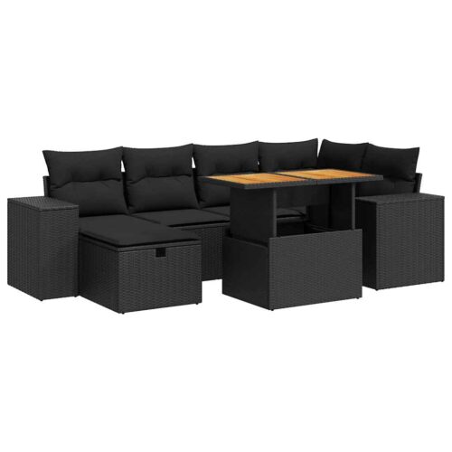 8-Piece Garden Sofa Set with Cushions Black Poly Rattan Acacia - Image 13