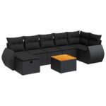 8-Piece Garden Sofa Set with Cushions Black Poly Rattan