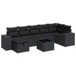 8-Piece Garden Sofa Set with Cushions Black Poly Rattan