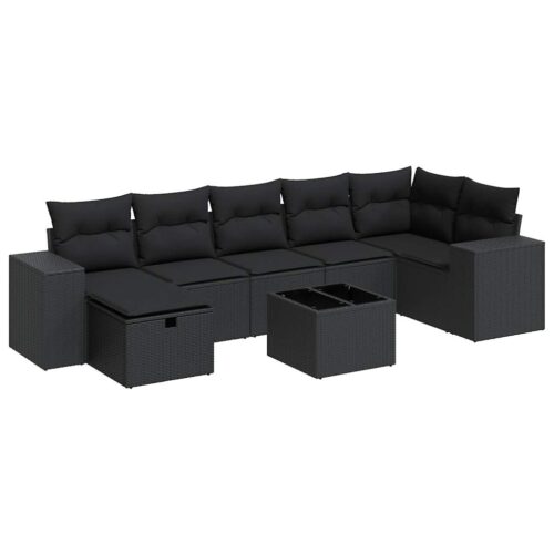 8-Piece Garden Sofa Set with Cushions Black Poly Rattan