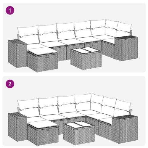 8-Piece Garden Sofa Set with Cushions Black Poly Rattan - Image 12