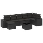 8-Piece Garden Sofa Set with Cushions Black Poly Rattan