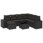 8-Piece Garden Sofa Set with Cushions Black Poly Rattan