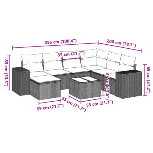8-Piece Garden Sofa Set with Cushions Black Poly Rattan - Image 3