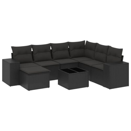 8-Piece Garden Sofa Set with Cushions Black Poly Rattan - Image 5