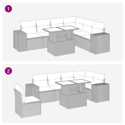 7-Piece Garden Sofa Set with Cushions Beige Poly Rattan - Image 11