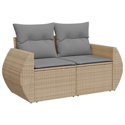 7-Piece Garden Sofa Set with Cushions Beige Poly Rattan - Image 5