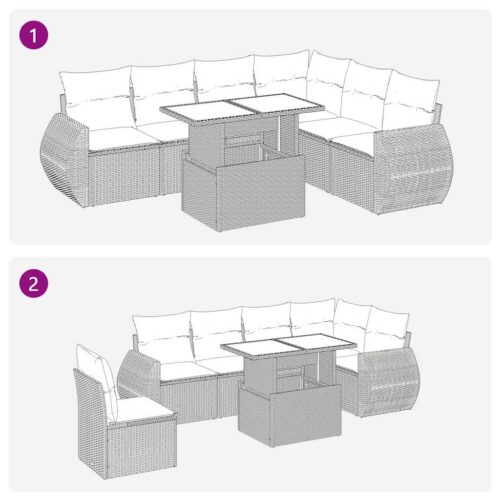 7-Piece Garden Sofa Set with Cushions Beige Poly Rattan - Image 7