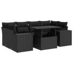 7-Piece Garden Sofa Set with Cushions Black Poly Rattan