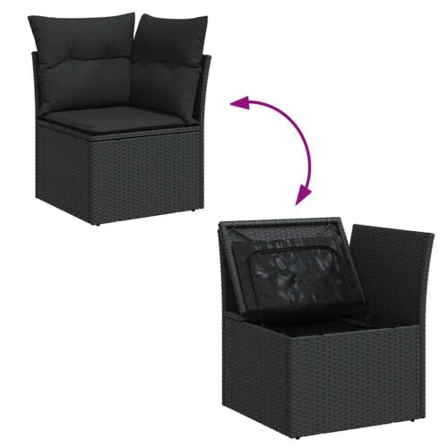 7-Piece Garden Sofa Set with Cushions Black Poly Rattan - Image 9