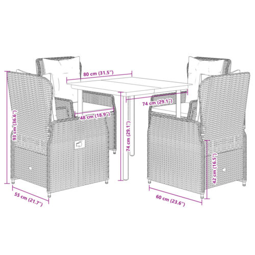 5-Piece Garden Dining Set with Cushions Black Poly Rattan - Image 8
