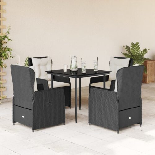5-Piece Garden Dining Set with Cushions Black Poly Rattan - Image 2