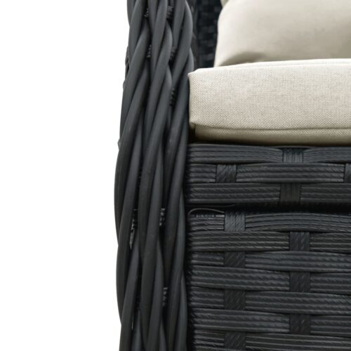 5-Piece Garden Dining Set with Cushions Black Poly Rattan - Image 6