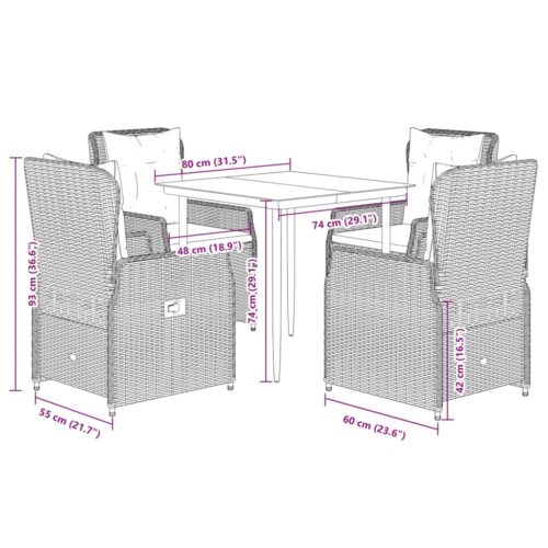 5-Piece Garden Dining Set with Cushions Black Poly Rattan - Image 8