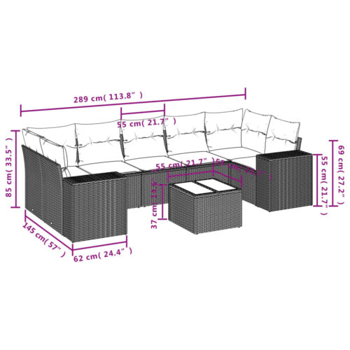 8-Piece Garden Sofa Set with Cushions Black Poly Rattan - Image 3