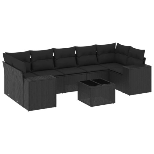 8-Piece Garden Sofa Set with Cushions Black Poly Rattan - Image 5