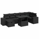 5-Piece Garden Sofa Set with Cushions Black Poly Rattan