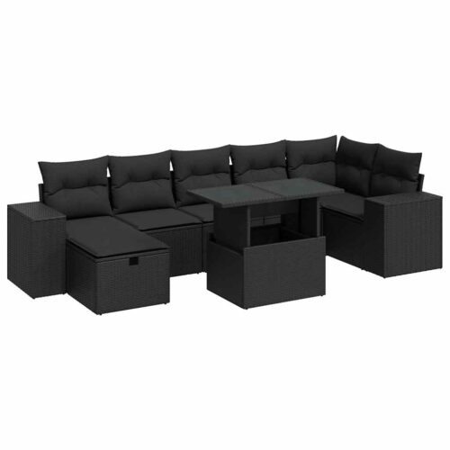 5-Piece Garden Sofa Set with Cushions Black Poly Rattan