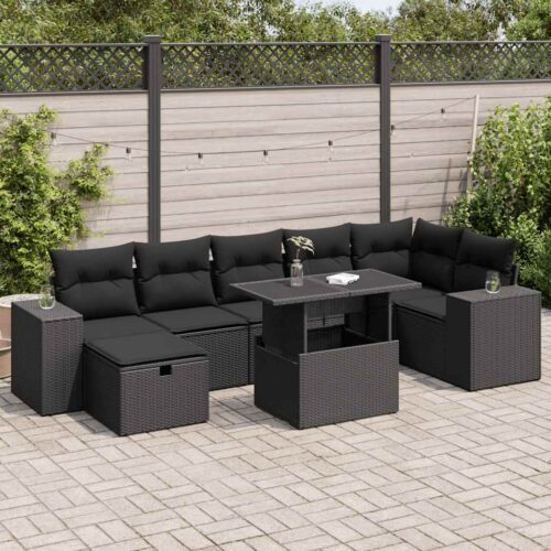 5-Piece Garden Sofa Set with Cushions Black Poly Rattan - Image 2