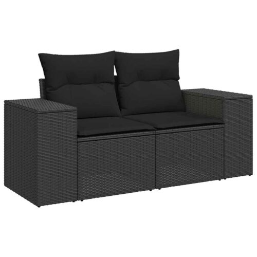 5-Piece Garden Sofa Set with Cushions Black Poly Rattan - Image 5